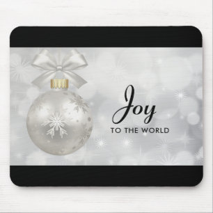 Joy to the World Elegant Silver Christmas Ball Mouse Pad