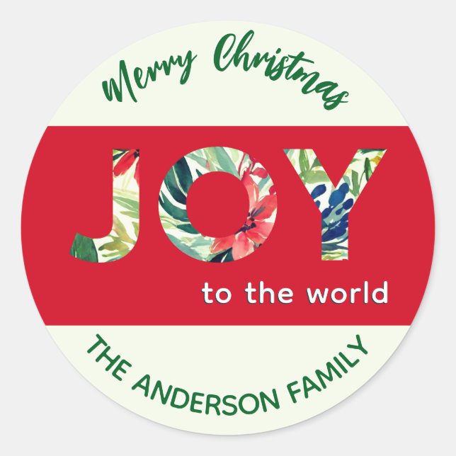 Joy To The World Festive Red Green Merry Christmas Classic Round Sticker (Front)