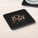 Joy to the World Festive Typography Black Coaster<br><div class="desc">A festive holiday bar coaster for the Christmas season, this Joy to the World typography design has the word joy spelled out in three different colours using different font styles and colours to create a modern spin on a classic Christmas carol. The black background adds a sophisticated modern look for...</div>