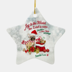Joy to the World - Frenchie Love  Ceramic Tree Decoration