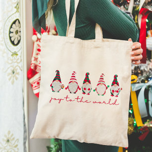 Joy to the World Funny Gnomes Christmas Tote Bag