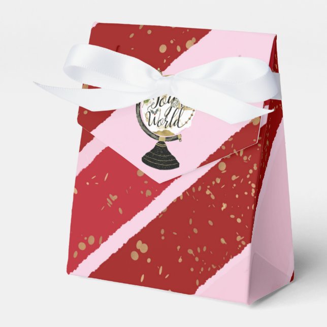 Joy to the World Global Holiday Pink & Red Party Favour Box (Front Side)