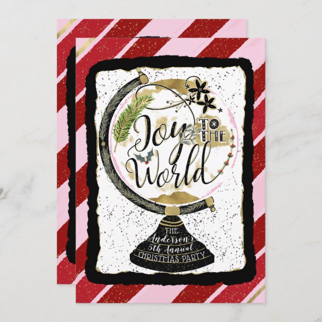 Joy to the World Global Holiday Pink & Red Party Invitation (Front/Back)