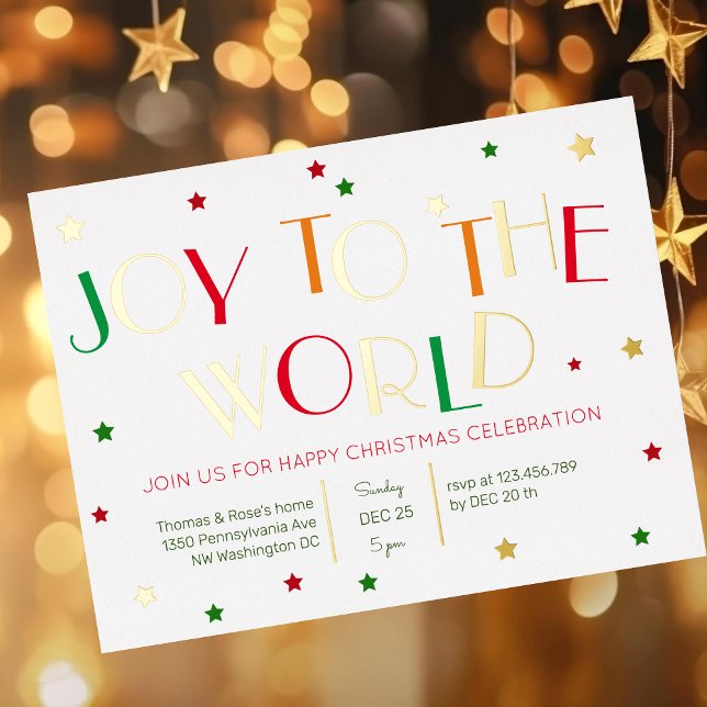 Joy to the world, gold christmas party invitation (Creator Uploaded)