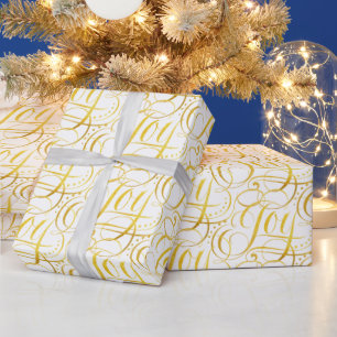 JOY to the World Gold Lettering Calligraphy   Wrapping Paper