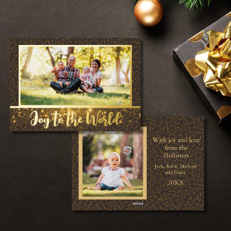 Joy to the World Gold Photo Foil Holiday Card