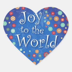 Joy to the World Happy Polka Dot Snowflake Design Heart Sticker
