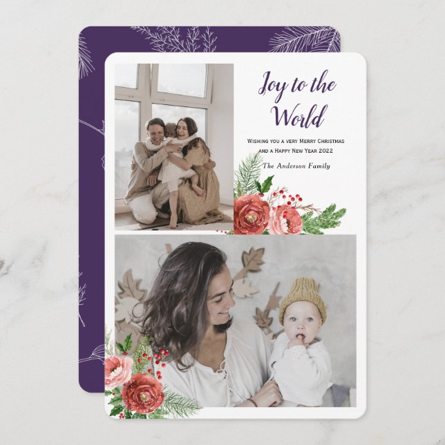 Joy to the world Holiday greeting with photo (Front/Back)
