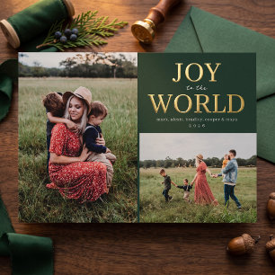 Joy to the World Holiday Photo Collage Foil Green