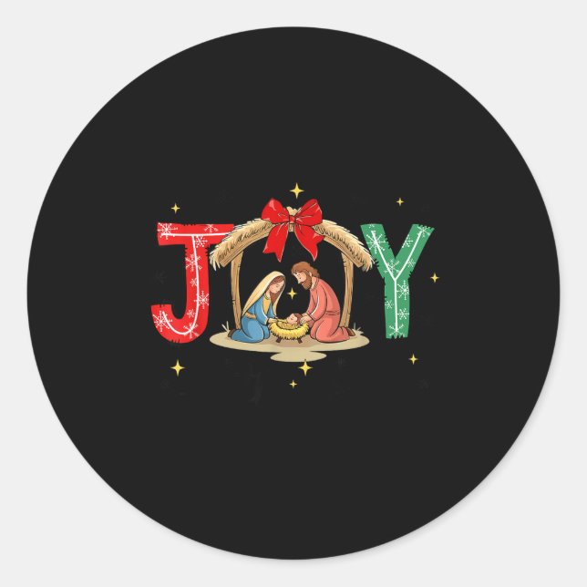 Joy To The World Jesus Christian Nativity Scence C Classic Round Sticker (Front)
