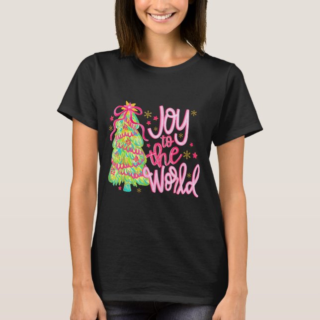 Joy To The World Jesus Christian Xmas Tree Holiday T-Shirt (Front)