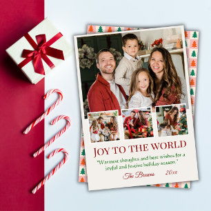 Joy to the world modern 4 family photo cute simple holiday card