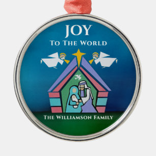 Joy To The World Modern Christmas Colour Nativity Metal Tree Decoration