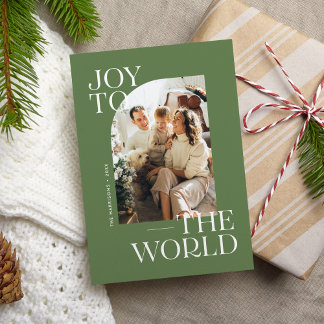 Joy to the World Modern Type Christmas Photo  Holiday Card