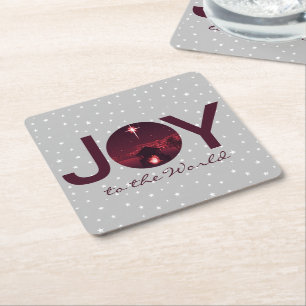 Joy to the World nativity Square Paper Coaster