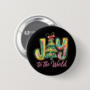 Joy To The World Neon Christmas Tree Brushstroke  6 Cm Round Badge