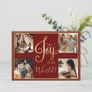 Joy to the World Photo Christmas Red Holiday Card