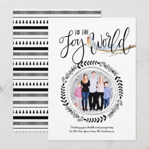 JOY To The WORLD PHOTO Modern Festive Robin Xmas Invitation