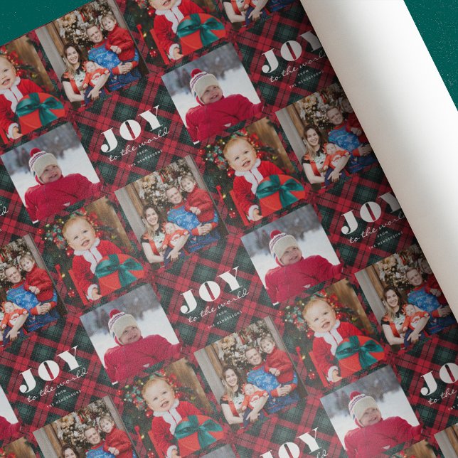 Joy to the World Plaid Photo Holiday Wrapping Pape Paper (Creator Uploaded)