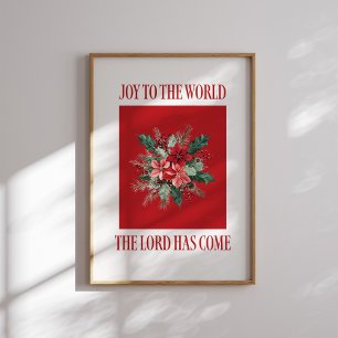 Joy to the World Poinsettia Christmas Poster