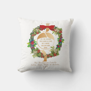 Joy To The World Quote Elegant Christmas Wreath Cushion