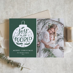 Joy To The World Quote Green Photo Merry Christmas Holiday Card