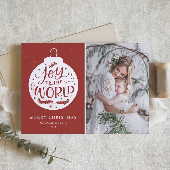 Joy To The World Quote Red Photo Merry Christmas Holiday Card (Creator Uploaded)