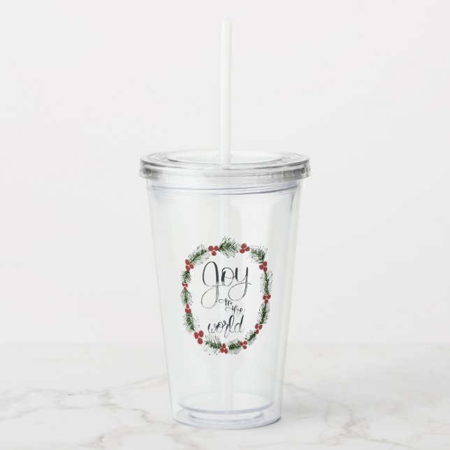 Joy to the World Red Berries Wreath Cold Cup (Front)