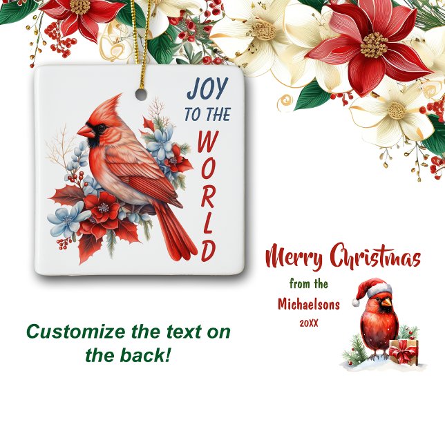 Joy to the World Red Cardinal Holiday Ceramic Ornament (Creator Uploaded)