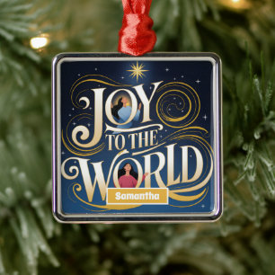 Joy to the World Religious Christmas Metal Tree Decoration
