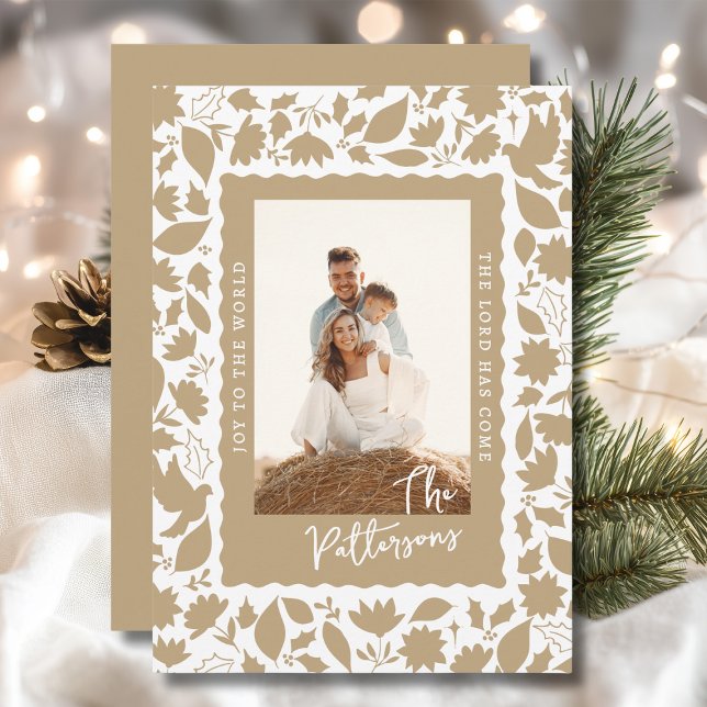 Joy To The World Religious Floral Christmas Photo  Holiday Card (Creator Uploaded)