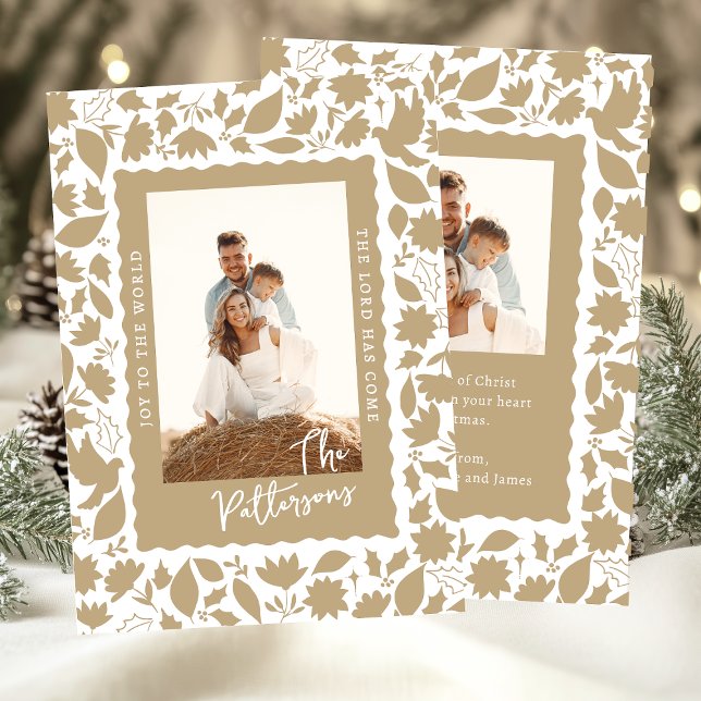 Joy To The World Religious Floral Christmas Photo  Holiday Card (Creator Uploaded)