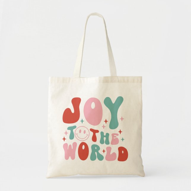 Joy To The World Retro Christmas Tote Bag (Front)