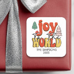 Joy to the World Retro Gift  Square Sticker<br><div class="desc">This design may be personalised in the area provided by changing the photo and/or text. Or it can be customised by clicking Personalise this Template and then choosing the click to customise further option and delete or change the colour of the background, add text, change the text colour or style,...</div>