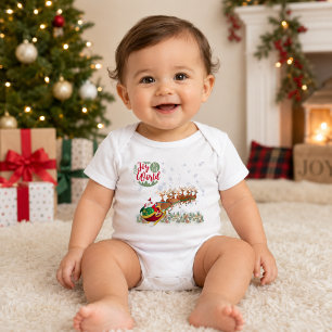 Joy to the World Santa Sleigh Christmas Baby Bodysuit