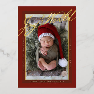 Joy to the World Script Foil Birth Announcement