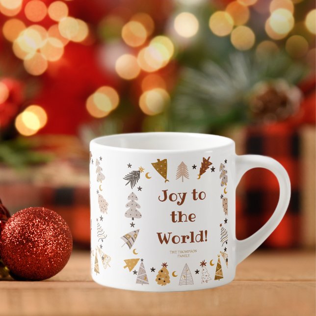 Joy to the world simple boho trees Christmas Espresso Cup (Creator Uploaded)