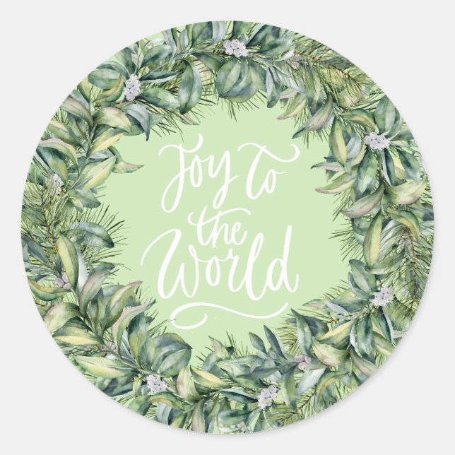 Joy to the World - Snowberry Wreath Classic Round Sticker (Front)