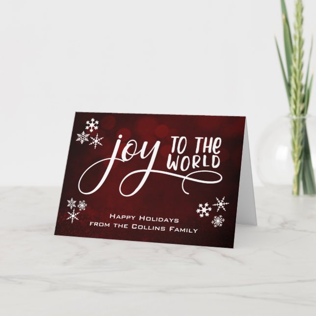 Joy to the World Snowflakes Happy Holidays Message Holiday Card (Front)