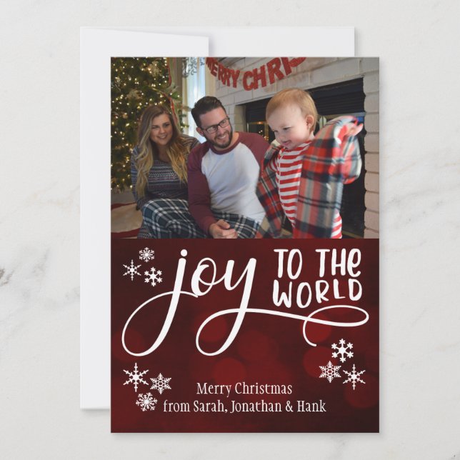 Joy to the World, Snowflakes & Your Photo Holiday Card (Front)
