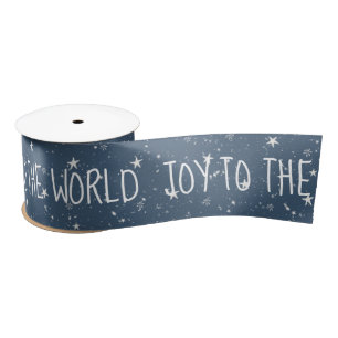 JOY TO THE WORLD Text With Stars Satin Ribbon