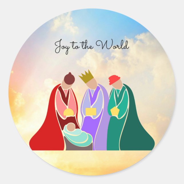 Joy to the World, The Three Wise Men, Classic Round Sticker (Front)