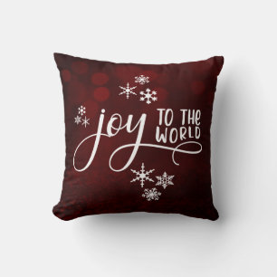 Joy to the World Typography and Snowflakes Cushion