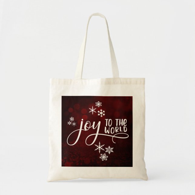 Joy to the World Typography and Snowflakes Tote Bag (Front)