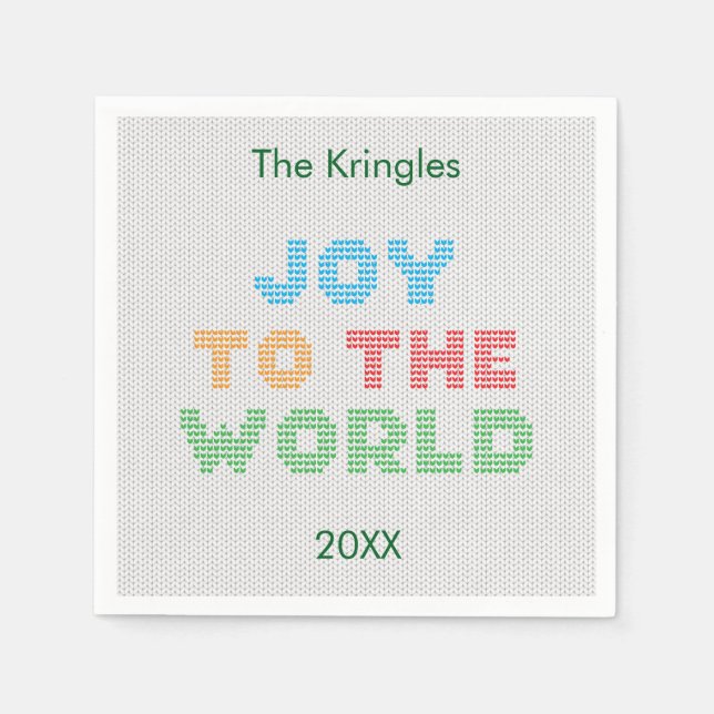 Joy To The World Typography Christmas Sweater Napkin (Front)