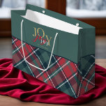 Joy to the World Typography Rustic Plaid Large Gift Bag<br><div class="desc">A cosy rustic combination of tartan plaid with stylish typography spelling out joy to the world in gold, red, and white on a spruce green background. The look is a modern spin on a traditional favourite. Spread a little joy this Christmas holiday season with our Joy to the World gift...</div>