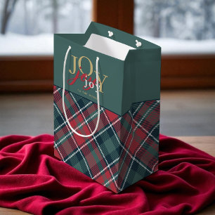 Joy to the World Typography Rustic Plaid Medium Gift Bag
