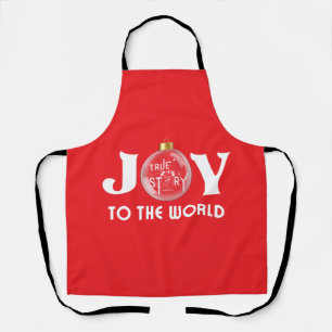 Joy to the World with Christmas Ball White Text Apron