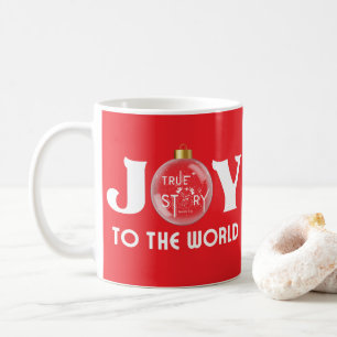 Joy to the World with Christmas Ball White Text Coffee Mug