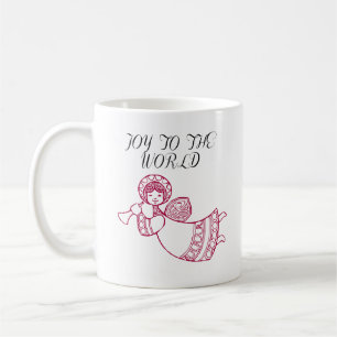 Joy to the World With Jubliant Angel Outline Red Coffee Mug